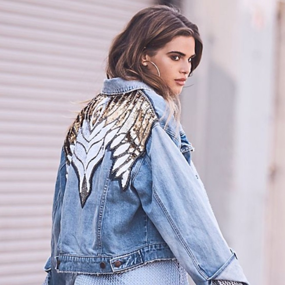 Free People denim sequin jacket